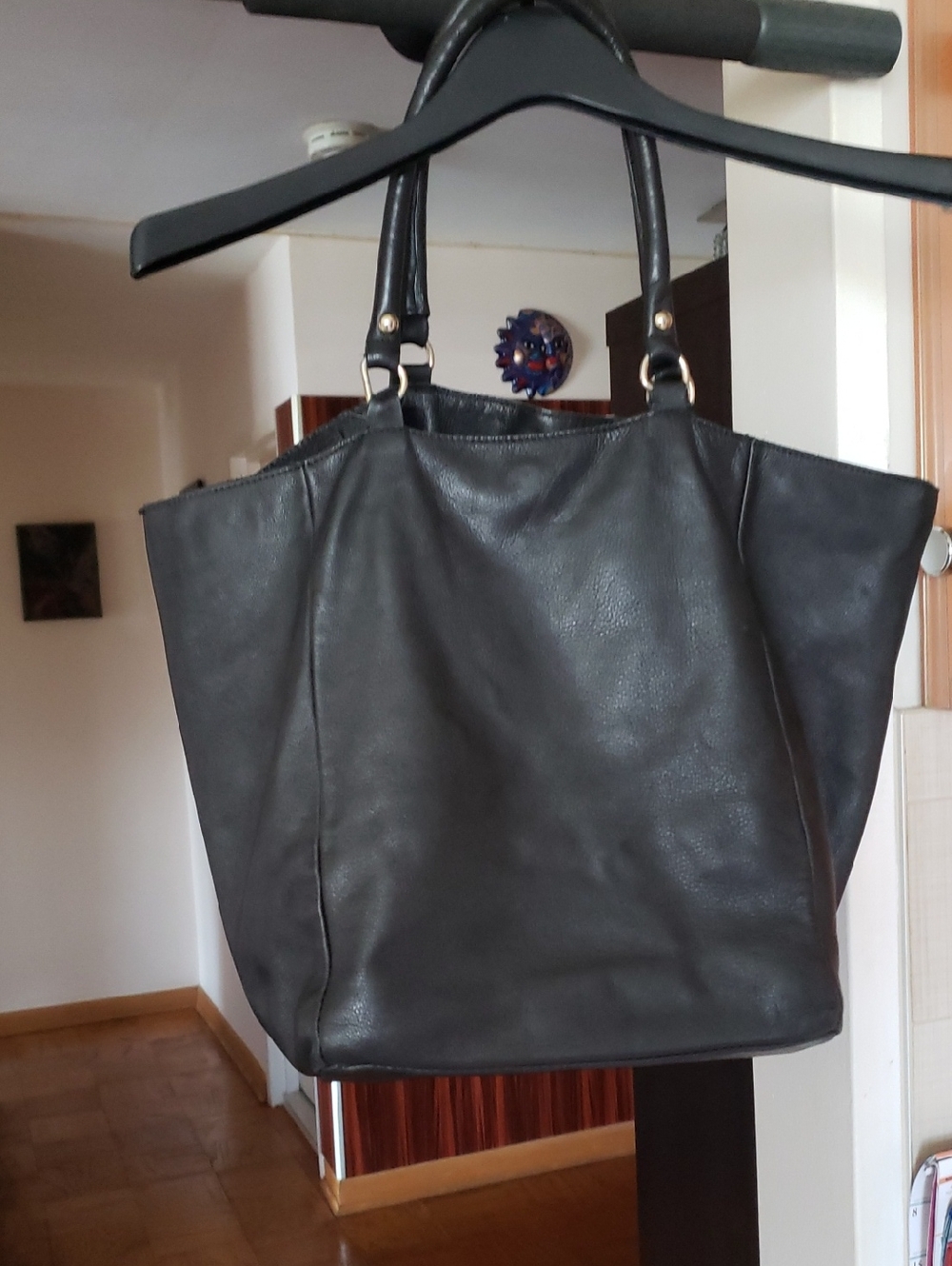 Vera Pelle Black Leather Tote with Double Handles